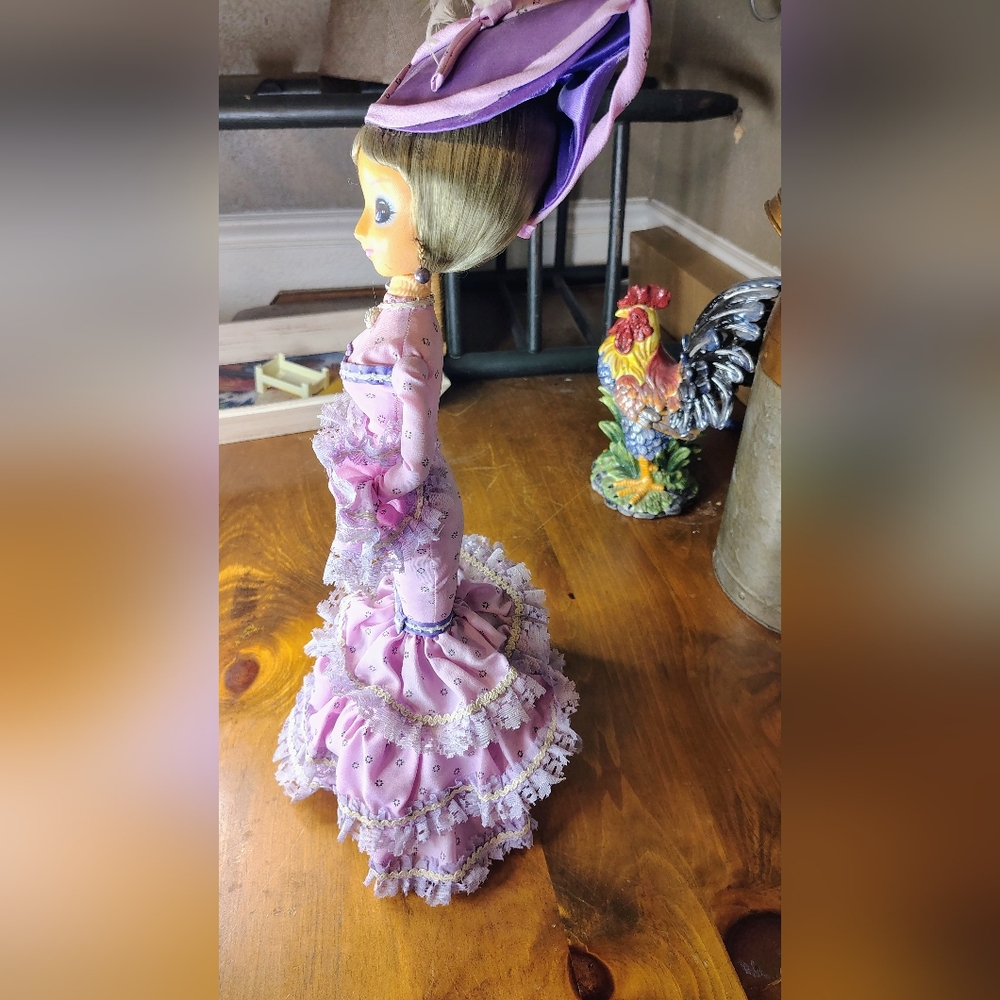 Vtg Bradley Big Eyed Doll With Slight Damage Purple With Grey Hair - Picture 6 of 8